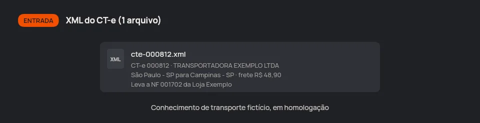 Entrada da demonstração: XMLs dos CT-e (modelo 57): arquivos, pasta com subpastas ou ZIP